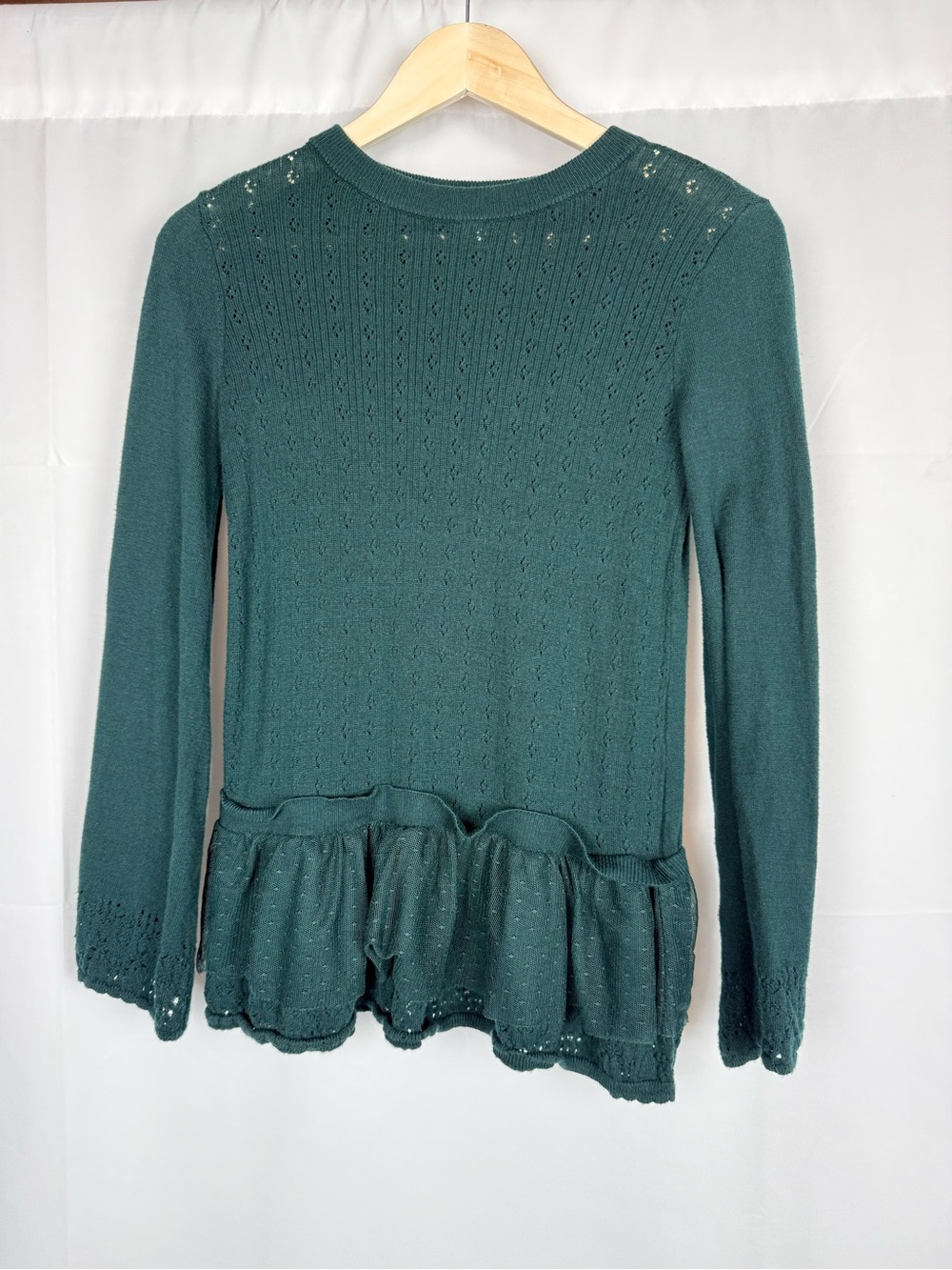 LC Lauren Conrad Teal Long Sleeve Ruffle Hem Knit Top